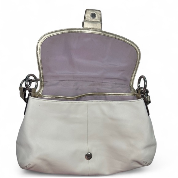 COACH Off-White and Metallic SoHo Shoulder Bag with Flap Closure - Picture 6 of 12